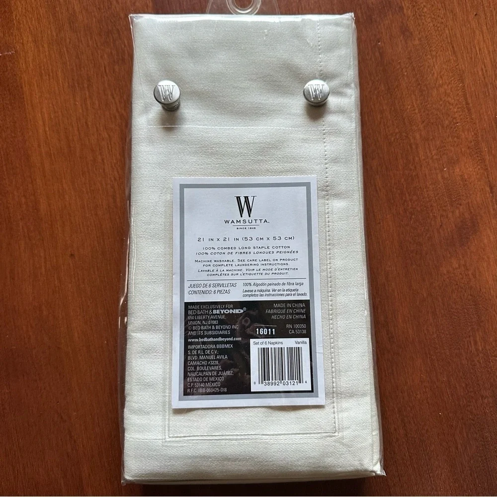 Wamsutta Oversized Restaurant Quality Set of 6 Napkins- 21 x 21 in-Vanilla NIP